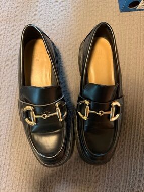 H&M Black Leather Loafers with Camel Insole